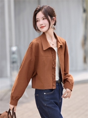 2025早秋新款韩系休闲复古别致好看小个子短款百搭衬衫薄外套女，女装衬衫，丽影随形
