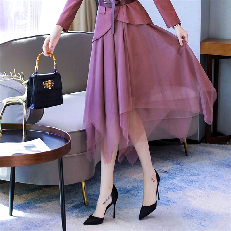 半身裙纯色高腰中长款其他通勤优雅不规则时尚舒适减龄优雅，女装半身裙，乐吉娜