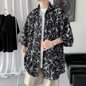 短袖衬衫男港风日系夏季新款休闲潮ins痞帅衬衣A161-2-CT508-P45，男装T恤，电商A161-2
