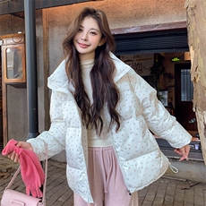 时尚欧货连帽羽绒服女2024新款小个子宽松减龄白鸭绒面包服短外套，女装羽绒服，浙宝281