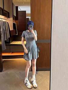 Polo领刺绣小马中长款连衣裙图片
