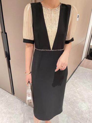 手工定钻拼色连衣裙，女装连衣裙，AL·艾琳