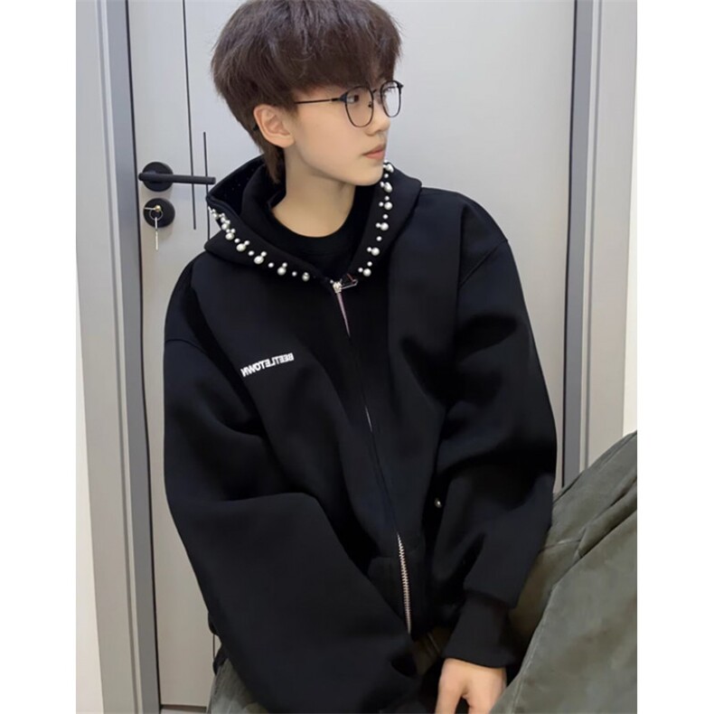 珍珠设计感连帽短款卫衣女外套春秋辣妹运动服休闲上衣潮WY813,女装短外套,星座1116A（原606A-3）