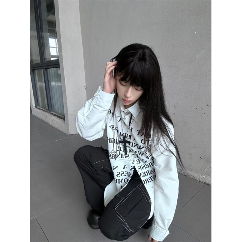 【有货】白色衬衫男女款春秋季设计感字母长袖衬衣外套1288HH-P39,男装衬衫,星座1007（原301D）
