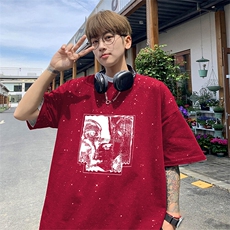 可48小时发货支持抖音得物来样二开美式满天星亮片短袖T恤MTX657，男装T恤，电商A486