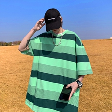 109-T2312-P36M-6XL大码条纹宽松情侣短袖T恤，男装T恤，星座109