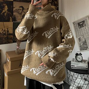 MY306-P45潮牌高领毛衣男宽松韩版潮流个性秋冬加厚慵懒风ins日系图片