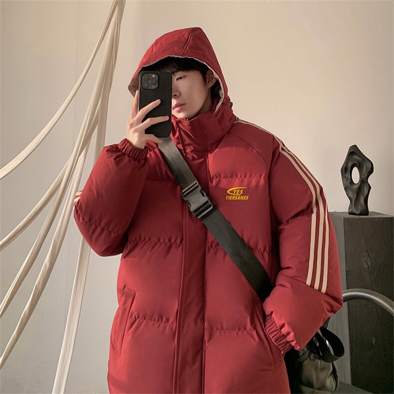 拼三条杠宽松男女情侣面包服羽绒棉连帽棉衣C408 M1248P100图片