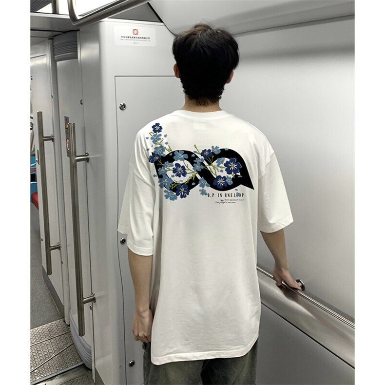 万针全刺绣解构设计260克重磅双纱纯棉高品质美式高街短袖T恤特39,男装T恤,电商A486-1