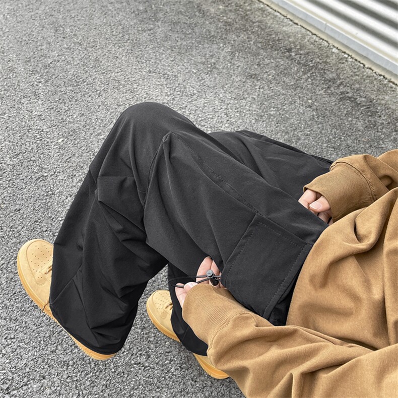 工装裤男生宽松直筒美式复古高街纯黑色工装裤 K210-特批35图片