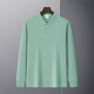 高端有翻领长袖POLO衫2025新款工作服定制纯色带领工衣T恤图片