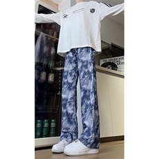 现货美式复古迷彩工装裤宽松直筒提花牛仔裤男K5822-P50控78，男装牛仔裤，星座205
