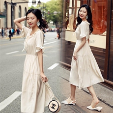 潮流舒适时尚圆领连衣裙纯色2021年夏季大摆型中长款，女装连衣裙，辉之琳