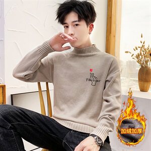 冬季毛衣加厚保暖比心套头毛衫打底针织衫高领爱心灰M227加绒P45图片
