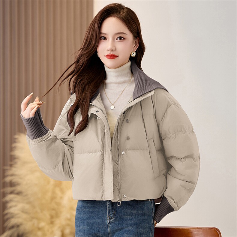 时尚针织大翻领超好看羽绒服女2025冬季新款小个子宽松白鸭绒外套,女装羽绒服,衣之秀
