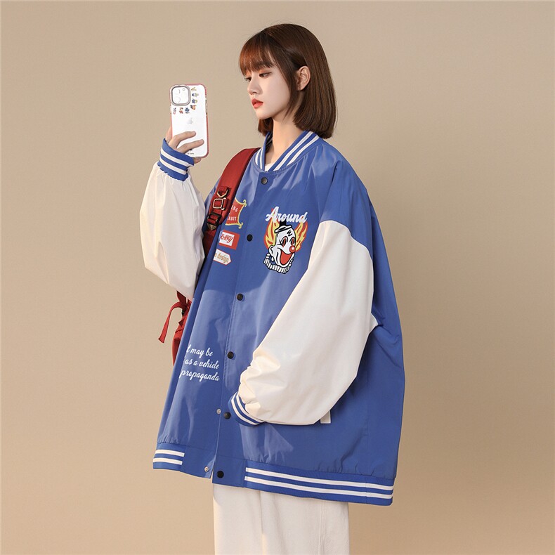 中性风  嘻哈街头风小丑炸街印花棒球服宽松夹克外套G8020P70K88图片