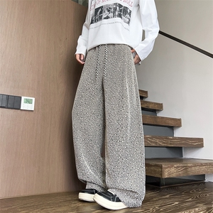 K2588特批35控59小香风斑马纹阔腿裤子男秋季新款拖地裤美式垂感图片
