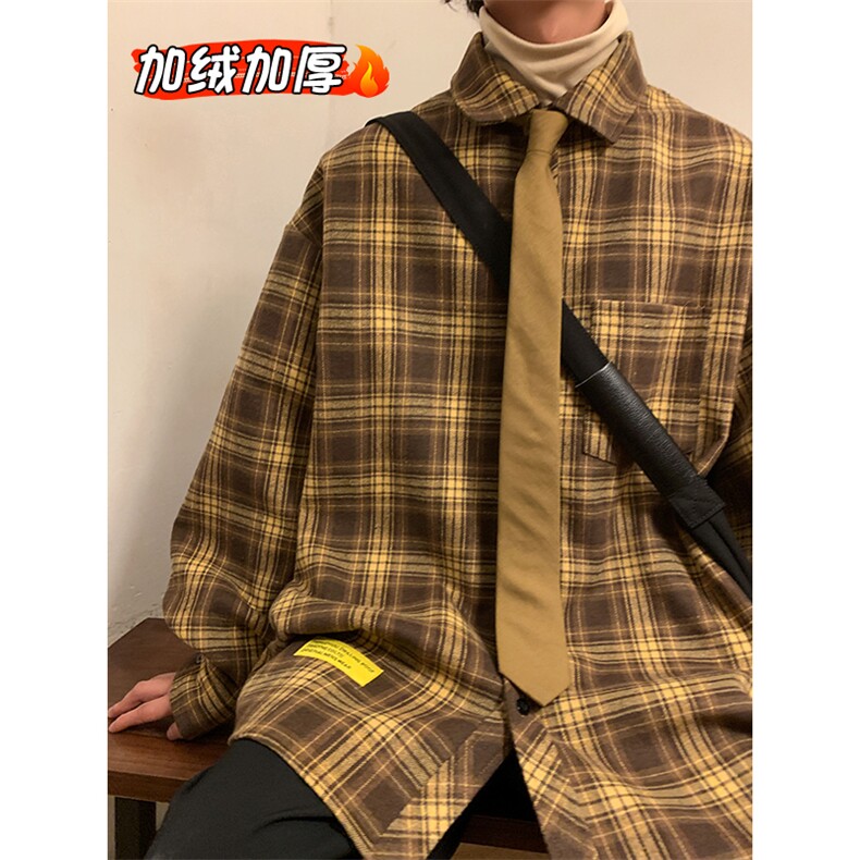 秋冬休闲潮流格子衬衫保暖加厚打底衫男C2158-特P32/C9732-特P40,男装衬衫,电商A007