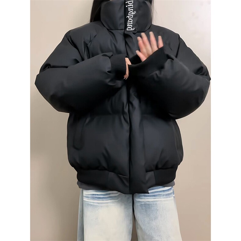 现货冬季三防重磅硬挺boxy短款羽绒刺绣立领PU皮棉衣外套加厚棉服，男装棉衣，电商A443