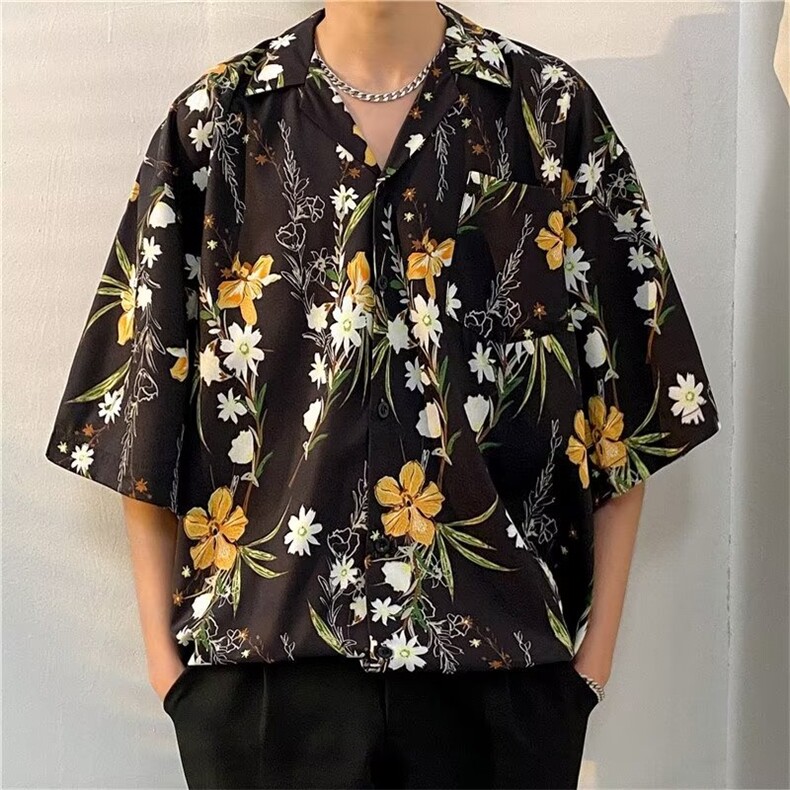 日系五分袖春夏季新款衬衫潮流慵懒男方领宽松型衬衫C1317P30,男装衬衫,星座1116-2
