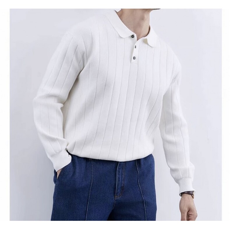 高级感老钱风气质翻领针织长袖毛衣纯色POLO衫E41057/P75,男装Polo衫,电商A243