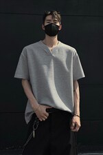 特批250克男装夏季新款大码宽松短袖T恤夏装V领打底衫S399P20，男装T恤，电商A233-1