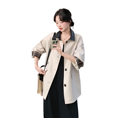 撞色格子拼接风衣外套女2025秋季新款韩系设计感气质百搭显瘦大衣，女装风衣，2C092