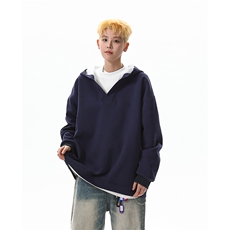 8XL-M叠穿假两件卫衣重磅连帽V领拼接套头衫宽松大码外套WY006P65，男装卫衣，电商B312