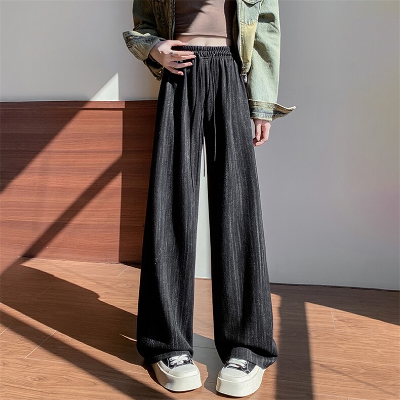 扎染羊绒阔腿裤女2024秋冬新款百搭宽松休闲直筒垂感拖地长裤,女装休闲裤,梦白服饰厂