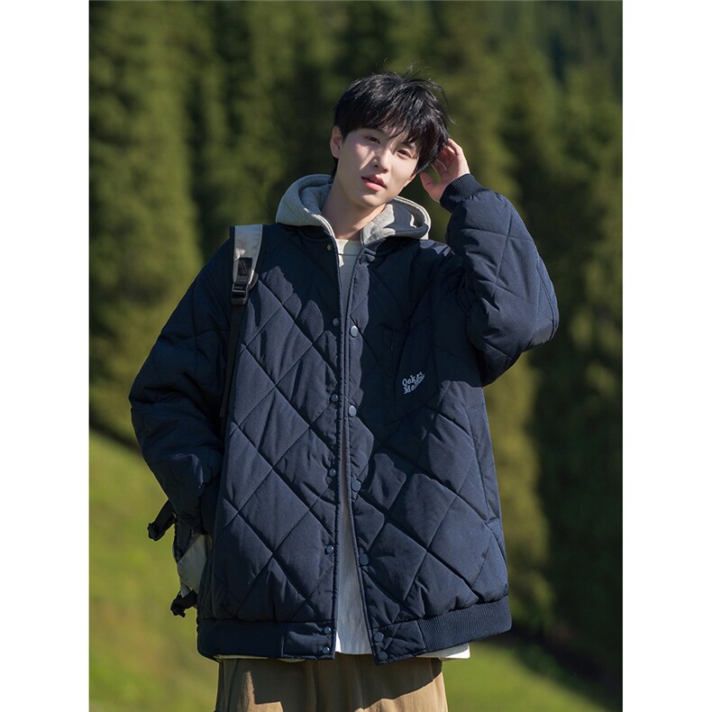 618B-1KK28冬季可拆卸连帽菱形格棉服日系复古外套P135控168,男装棉衣,星座618B-1