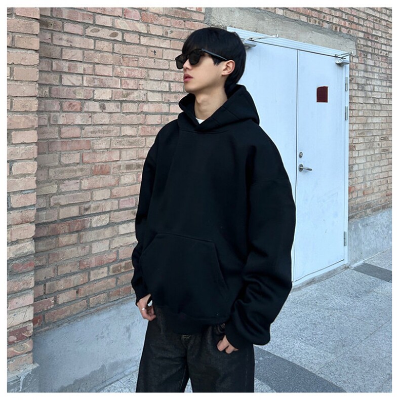 网图重磅65棉450克双排扣连帽卫衣纯色短宽套头外套男 RH5311-P48图片