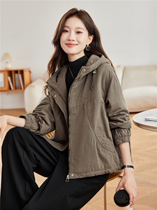 现货2025冬装新款加绒加厚休闲精品女装棉衣棉服连帽派克服图片