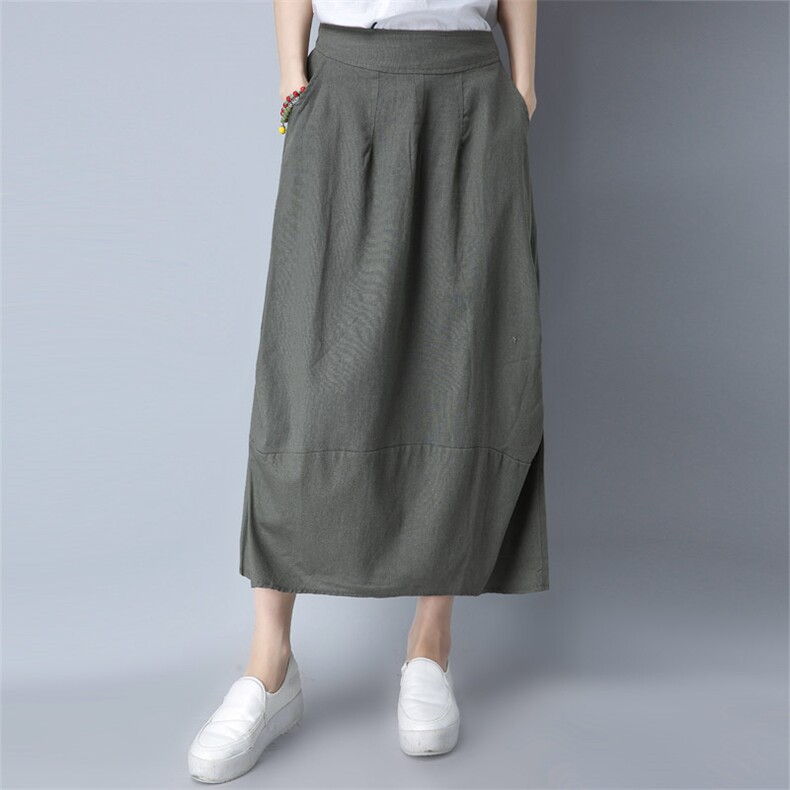 简约百搭棉麻纯色文艺半身裙2025年夏季潮流舒适，女装半身裙，风姿绰