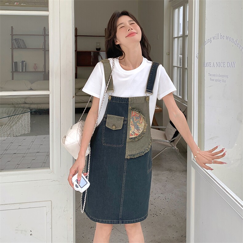 盐甜系时尚小个子牛仔背带裙女2024夏季新款韩版连衣裙,女装连衣裙,点滴