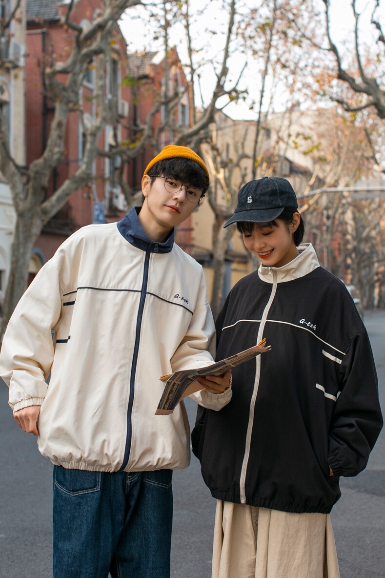 男装类目2021情侣装春装新款字母刺绣夹克同色系外套班服D68-P88,男装夹克,电商A335-1（原A458）