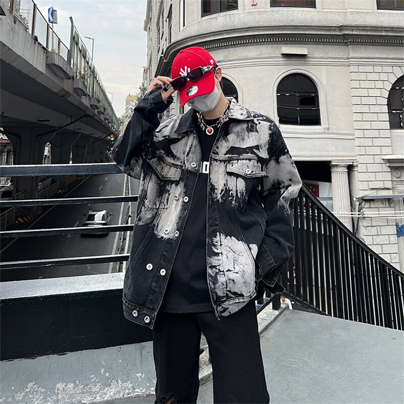 现货美式牛仔外套男春扎染高街双排扣夹克118，男装工装外套，星座301D-2(原星座1004-1）