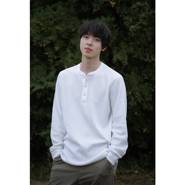 螺纹领口袖口高品质亨利领华夫格长袖衬衫T恤polo衫W2480-P40，男装T恤，星座1213