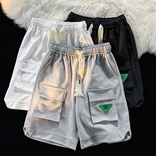 夏季口袋装饰男宽松型休闲裤中高腰直筒五分运动裤K3434-P30，男装休闲裤，星座512-2