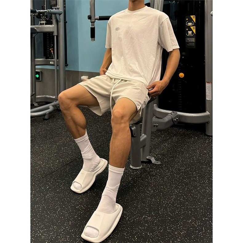 白色健身运动短裤男夏季速干抽绳松紧腰五分裤美式休闲过膝中裤子,男装牛仔裤,星座617A-1（原B318A）