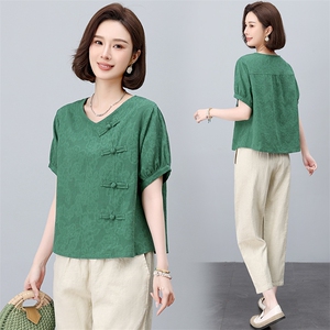 棉麻休闲女夏装2025夏季新款妈妈时尚洋气减龄亚麻裤子,女装大码女装,依恋蒂丝