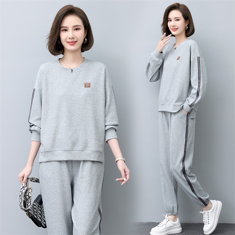 运动卫衣套装女2025春装新款时尚休闲大码中年妈妈宽松洋气两件套,女装套装/套裙,涵誉