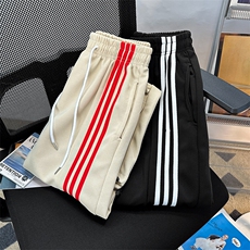 秋款男卫裤工装大口袋三条杠条纹字母图案印花抽绳束脚裤K10P45，男装休闲裤，星座1013-1
