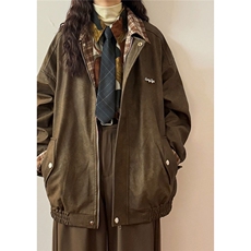 潮牌美式复古格子拼接翻领夹克女秋冬设计感街头ins机车服皮外套，男装夹克，星座506A