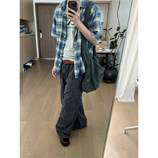 CS02LL-特P35cleanfit蓝色格子衬衫男设计感短袖衬衣，男装T恤，星座1007（原301D）
