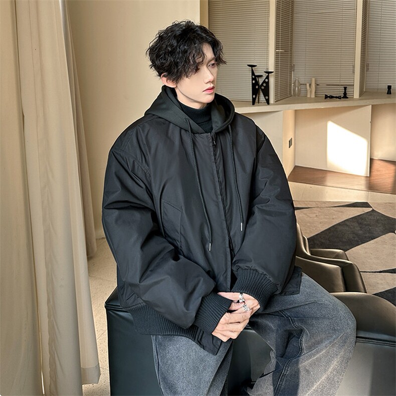 秋冬纯色连帽休闲百搭男大高定加厚棉服外套  A071-999-P125图片