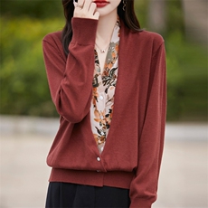 法式洋气针织衫女秋冬优雅知性假两件上衣水墨画高级感小众羊毛衫，女装羊毛衫，邦太羊绒