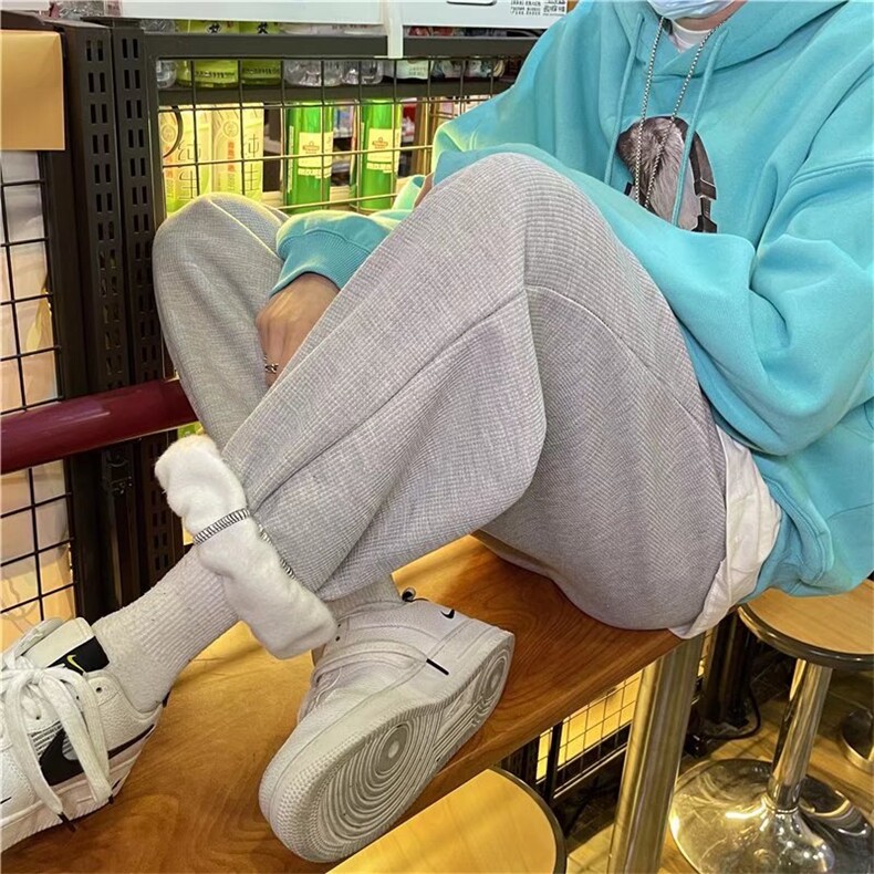 束脚卫裤华夫格钢印小熊宽松哈伦裤卫裤大码KW011P30加绒35，男装休闲裤，星座1116-2