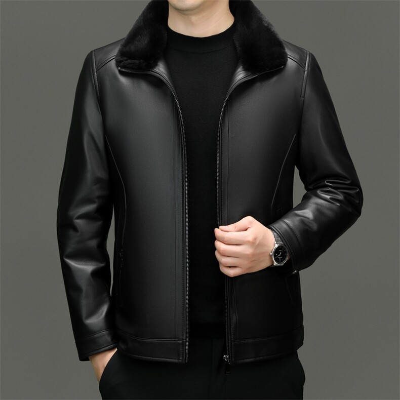 海宁真皮羽绒皮衣绵羊皮中老年男士秋冬新款可脱卸鹅绒内胆皮袄厚，男装皮衣，电商B360A（原721A）