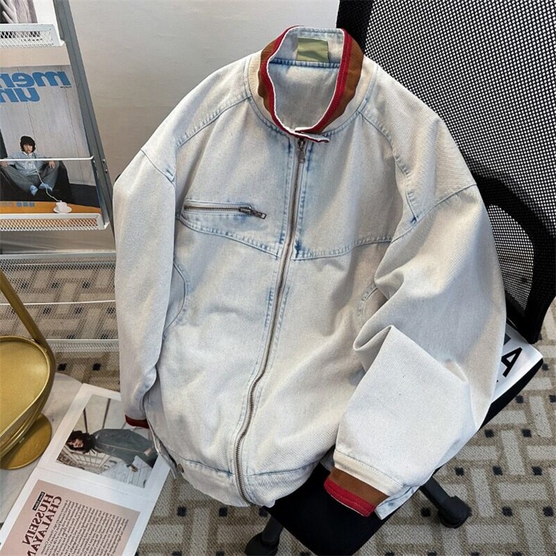 牛仔外套男女春季高级感痞帅底特律立领工装夹克8964P77,男装工装外套,星座410-2