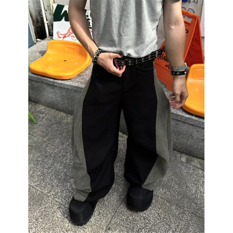 常规条纹斜纹拼接解构弯刀裤男秋冬款直筒潮夏季哈伦裤KQ606,男装休闲裤,星座1116A（原606A-3）